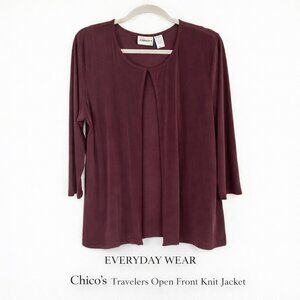 Chico’s Travelers Open Front Knit Jacket Burgundy Size 2 Packable
